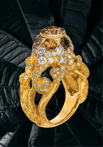 OCTOPUS DIAMOND RING, 3.54 CTTW, ROUND BRILLIANT AND HONEYCOMB DIAMONDS, 18K YELLOW