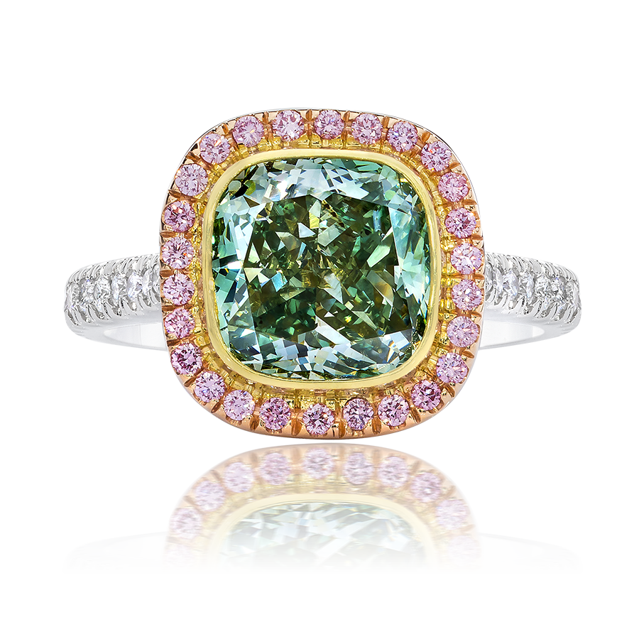 ENGAGEMENT RING, FANCY GREEN AND PINK DIAMONDS, 18K GOLD