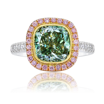 ENGAGEMENT RING, FANCY GREEN AND PINK DIAMONDS, 18K GOLD