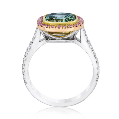 ENGAGEMENT RING, FANCY GREEN AND PINK DIAMONDS, 18K GOLD