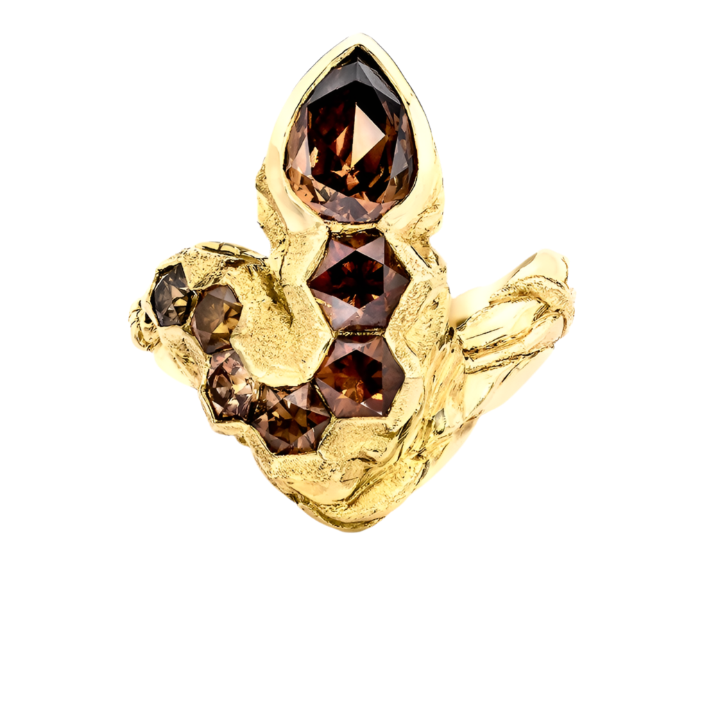 SERPENT PEAR AND HONEYCOMB CONGAC COLORED DIAMOND RING, 2.40 CTTW, 18K YELLOW