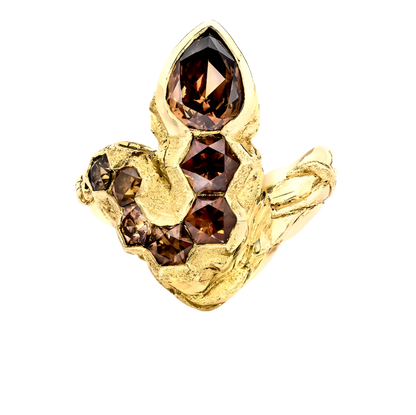 SERPENT PEAR AND HONEYCOMB CONGAC COLORED DIAMOND RING, 2.40 CTTW, 18K YELLOW