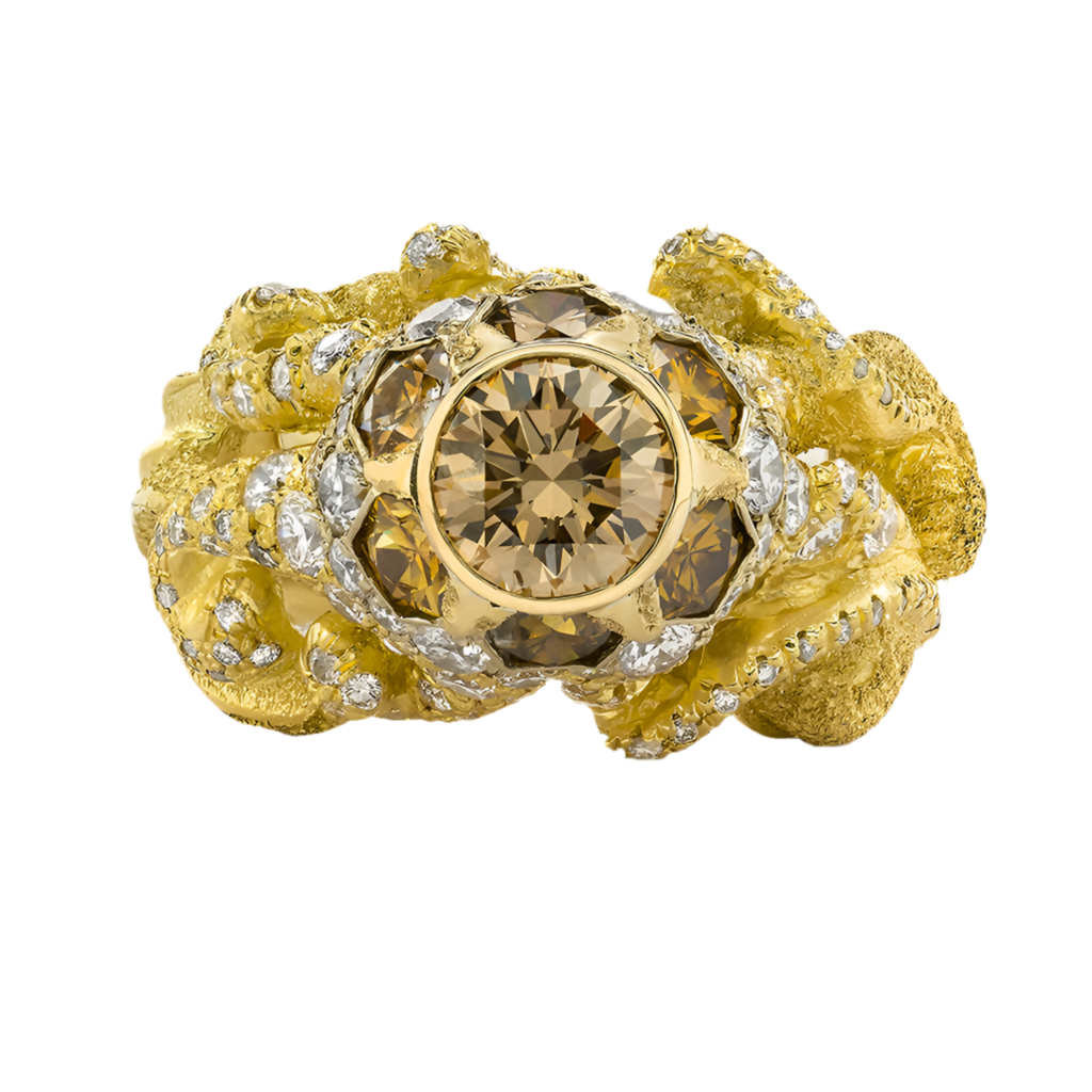 OCTOPUS DIAMOND RING, 3.54 CTTW, ROUND BRILLIANT AND HONEYCOMB DIAMONDS, 18K YELLOW