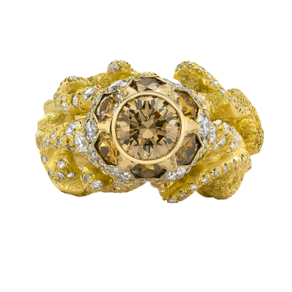 OCTOPUS DIAMOND RING, 3.54 CTTW, ROUND BRILLIANT AND HONEYCOMB DIAMONDS, 18K YELLOW