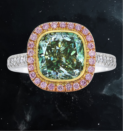 ENGAGEMENT RING, FANCY GREEN AND PINK DIAMONDS, 18K GOLD