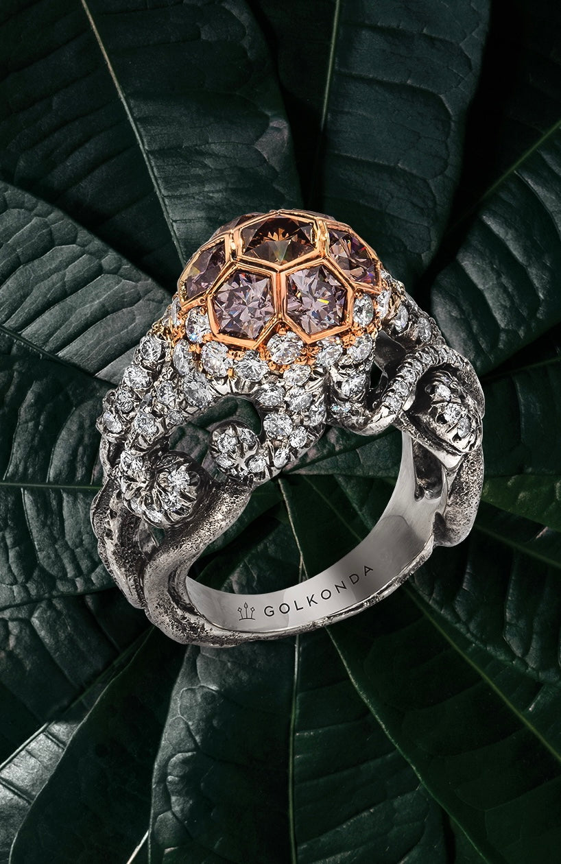 OCTOPUS RING, 3.42 CTTW, HONEYCOMB BRILLIANT CUT DIAMONDS, 18K WHITE