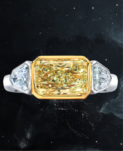 FANCY YELLOW, RADIANT AND SHIELD CUT DIAMOND RING, 18K GOLD OR PLATINUM