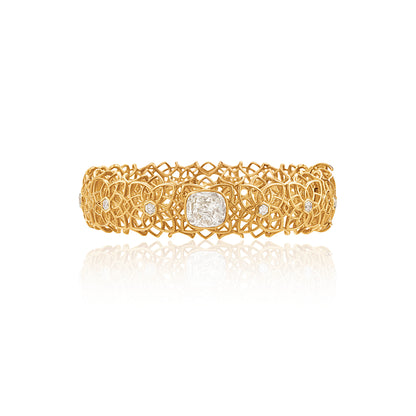 OLD MINE AND HEXAGON CUT DIAMOND BANGLE BRACELET AND RING, 18K GOLD