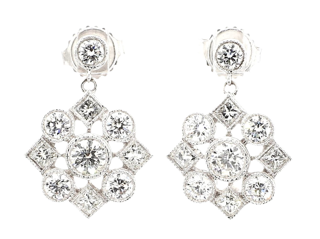 DIAMOND EARRINGS, 1.90 CARAT TOTAL WEIGHT, 18K WHITE GOLD