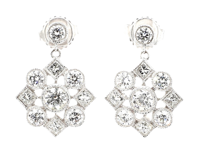 DIAMOND EARRINGS, 1.90 CARAT TOTAL WEIGHT, 18K WHITE GOLD