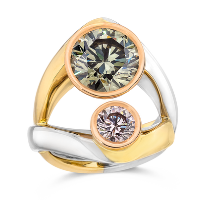 FANCY GREENISH, PINKISH, COLORED DIAMOND RING, 18K GOLD