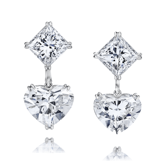 HEART AND PRINCESS CUT DIAMOND EARRINGS, 18KW