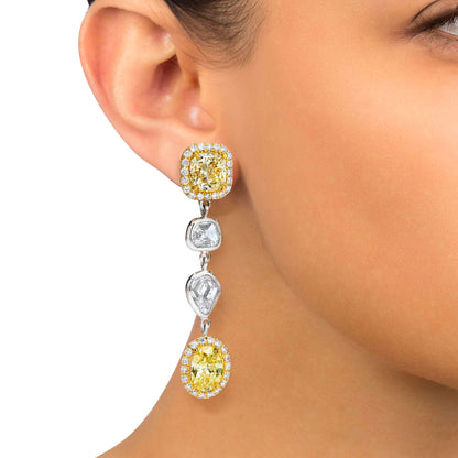 YELLOW RADIANT AND SHEILD CUT DIAMOND EARRINGS, 5.22 CTTW 18K, PLATINUM