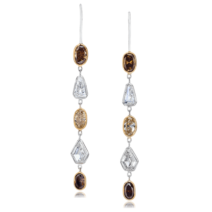 BROWN OVALS AND WHITE SHIELDS DIAMOND EARRINGS, 4.89 CTTW, 18KW