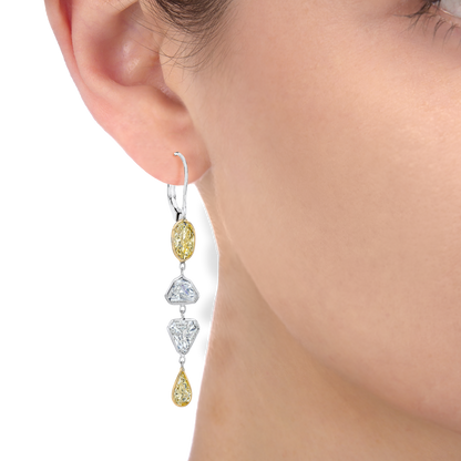 YELLOW COLORED OVAL AN WHITE SHEILD EARRINGS, 4.92 CTTW, 19KW