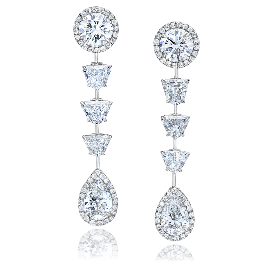 ROUND AND SHIELD CUT DIAMOND EARRINGS