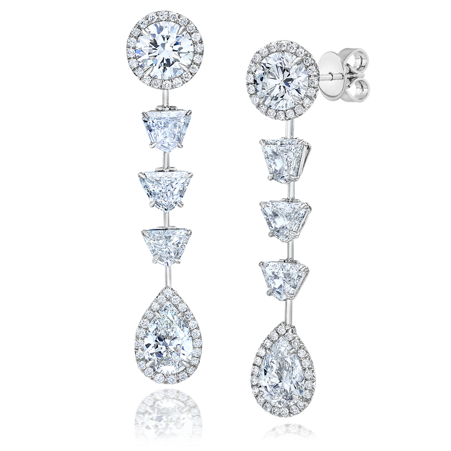 ROUND AND SHIELD CUT DIAMOND EARRINGS