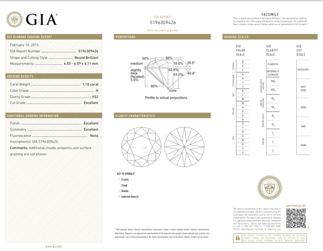 ROUND BRILLIANT  1.1	 H 	VS2	EX	EX	EX	N	GIA	5196309426