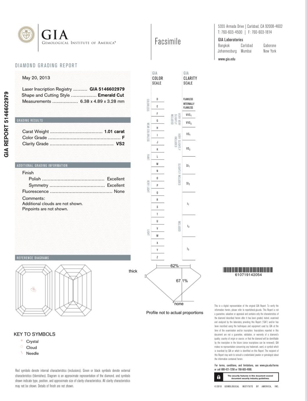 EMERALD CUT	1.01 CARAT	F	VS2		EX	EX	N	GIA	5146602979