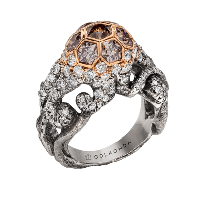 OCTOPUS RING, 3.42 CTTW, HONEYCOMB BRILLIANT CUT DIAMONDS, 18K WHITE