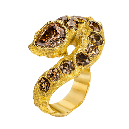 SERPENT RING, 2.40 CTTW, 1 PEAR AND 10 HONEYCOMB DIAMONDS, 18K YELLOW