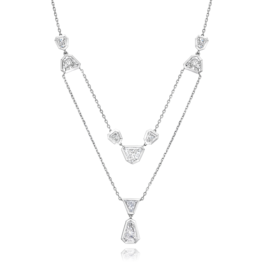 SHIELD AND FANCY CUT DIAMOND NECKLACES