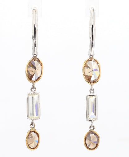 OVAL AND BAGUETTE DIAMOND EARRINGS, 2.73 CTTW, 18K TWO TONE