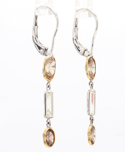 OVAL AND BAGUETTE DIAMOND EARRINGS, 2.73 CTTW, 18K TWO TONE